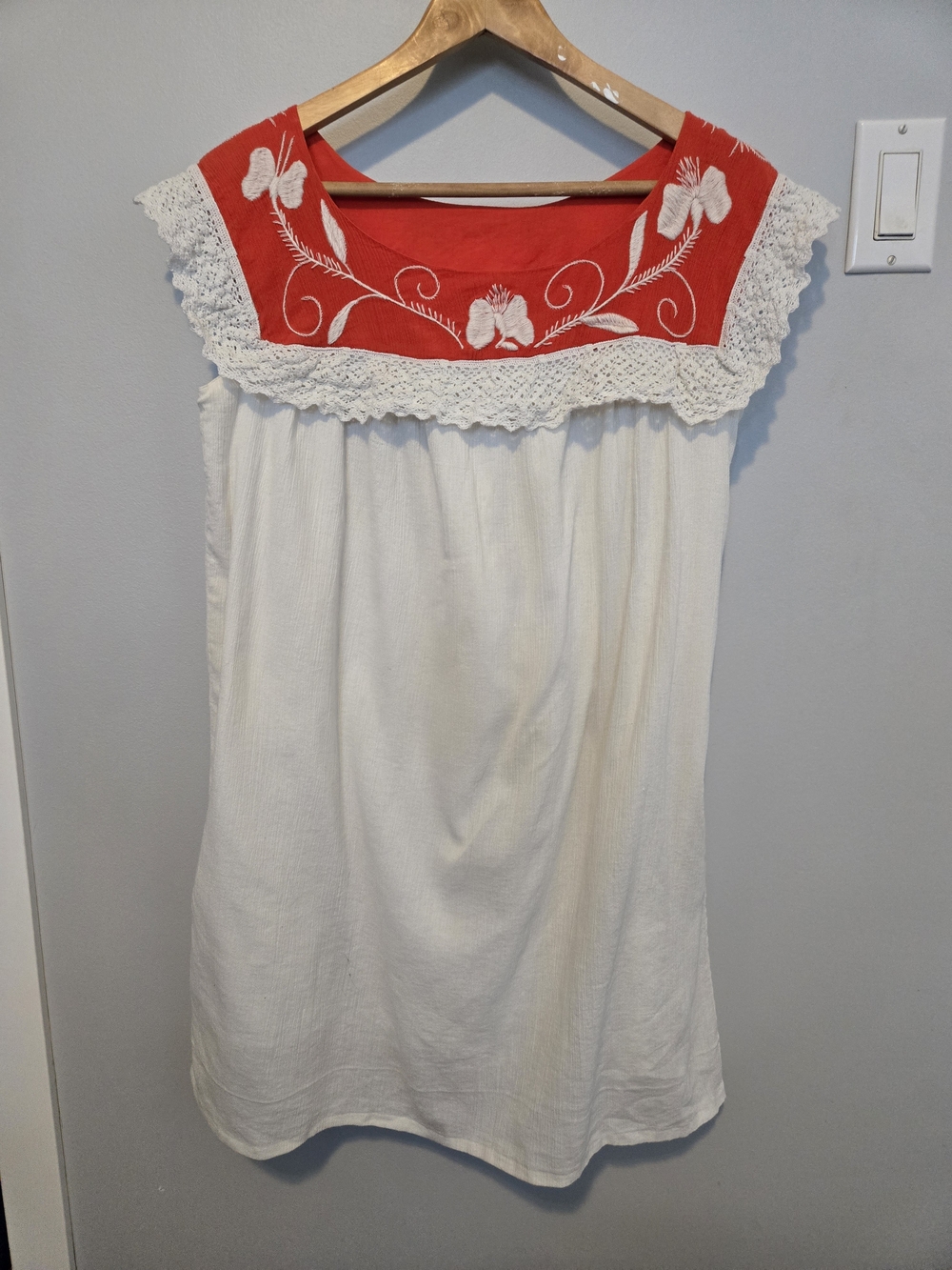 Milly of New York White Cotton Tunic/dress with Orange Embroidered Yoke